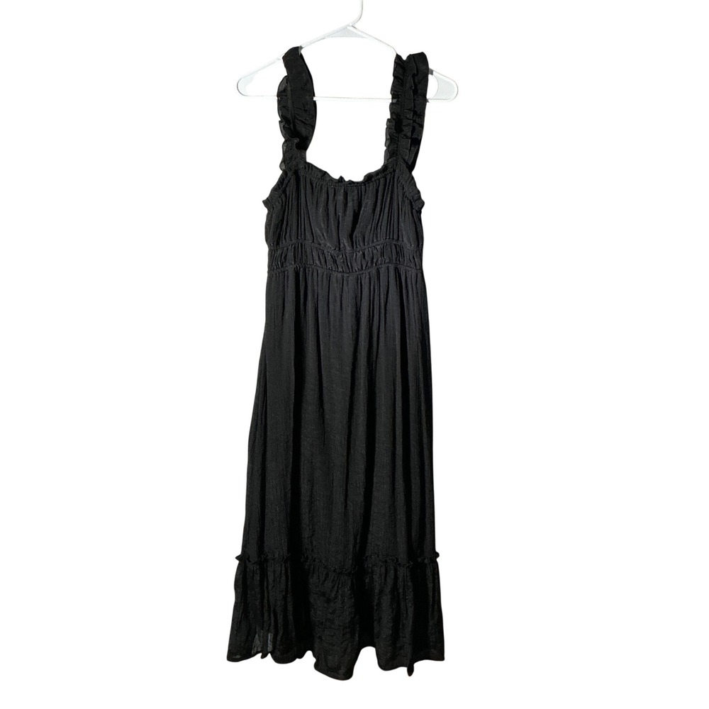 Just Found Smocked Ruffle Midi Dress Womens Large Black Tiered Textured JDW2567